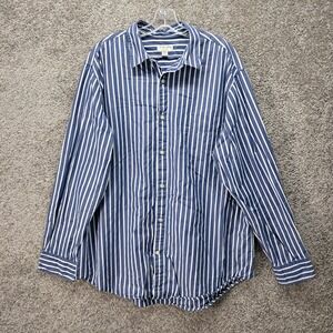 St Johns Bay Mens Blue White Striped Button Down Shirt 80s 2-Ply Cotton XLT XLG